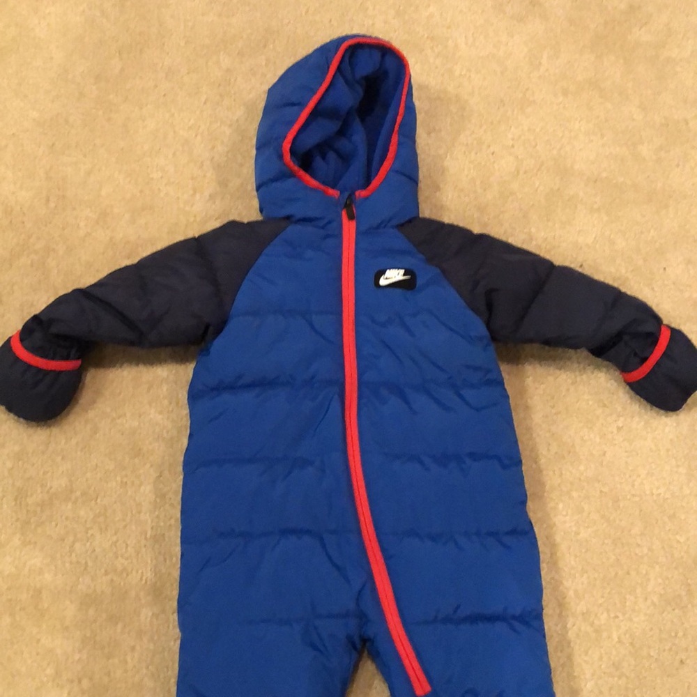 Nike Fleece Lined Color Block Blue & Red Infant Snowsuit 12 Months